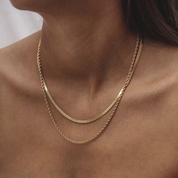 Unbranded Jewelry - 13 NWOT Stainless Steel 18k Double Gold Plated 2 Layer Flat Snake Rope Necklace